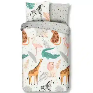Droomtextiel Dekbedovertrek Kinderen  Zoo Dieren - 140x200/220cm  - 100% Zacht Katoen