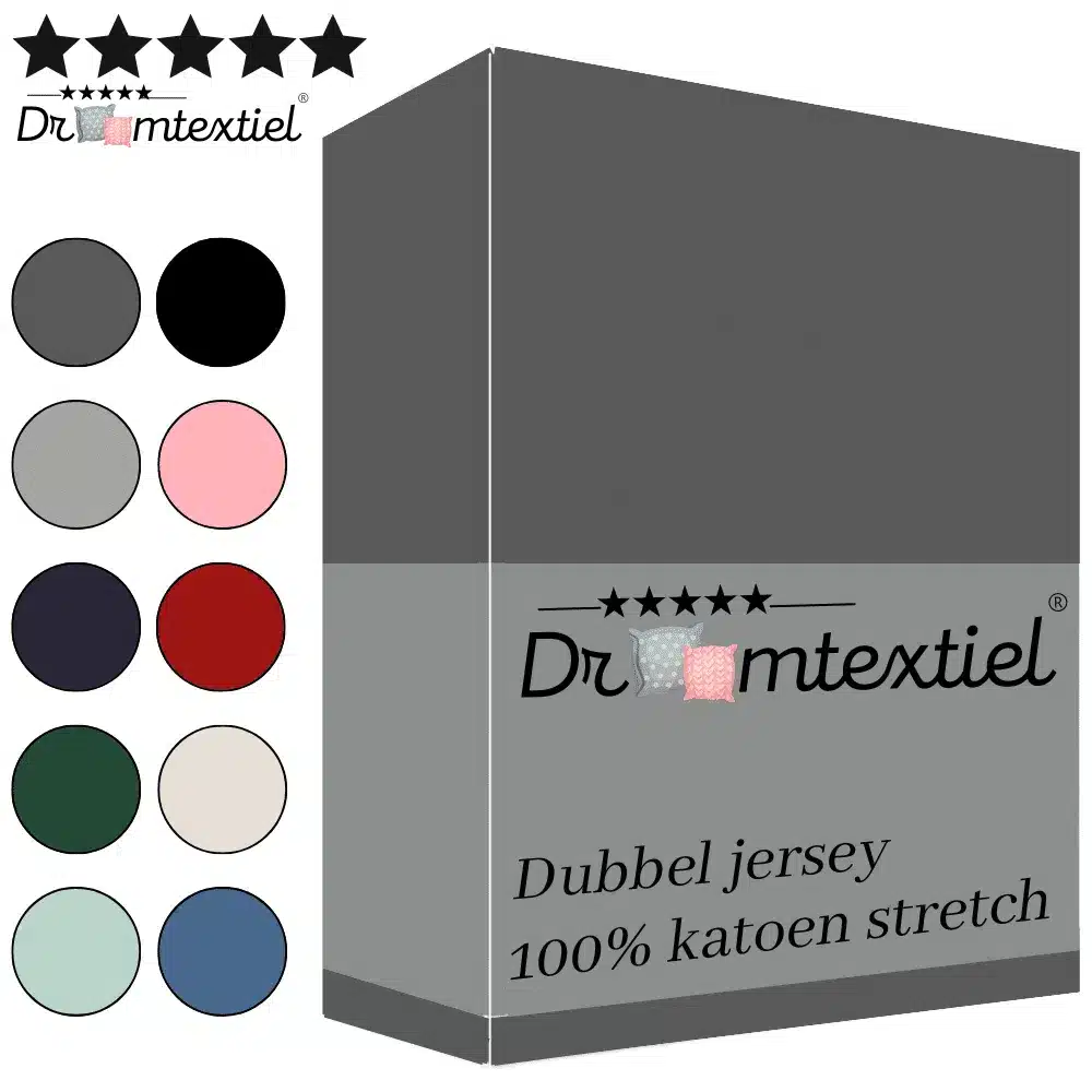 Droomtextiel Dubbel Jersey Hoeslaken Antraciet Tweepersoons 140x200 cm - 100% Katoen - Hoge Hoek - Heerlijk Zacht - Strijkvrij - Rondom elastiek - Stretch - Dubbel Dikke Kwaliteit