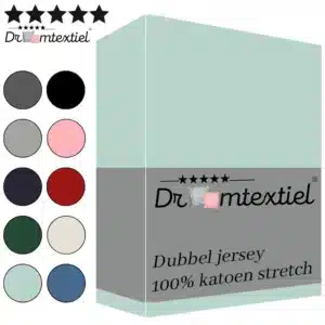 Droomtextiel Dubbel Jersey Hoeslaken Mint Groen Lits-Jumeaux 200x220 cm - 100% Katoen - Hoge Hoek - Heerlijk Zacht - Strijkvrij - Rondom elastiek - Stretch - Dubbel Dikke Kwaliteit