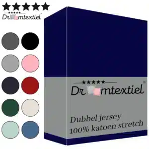 Droomtextiel Dubbel Jersey Hoeslaken Navy Blauw Eenpersoons 90x200 cm 100% Katoen - Hoge Hoek - Heerlijk Zacht - Strijkvrij - Rondom elastiek - Stretch - Dubbel Dikke Kwaliteit -