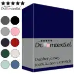 Droomtextiel Dubbel Jersey Hoeslaken Navy Blauw Lits-Jumeaux 200x220 cm - 100% Katoen - Hoge Hoek - Heerlijk Zacht - Strijkvrij - Rondom elastiek - Stretch - Dubbel Dikke Kwaliteit