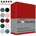 Droomtextiel Dubbel Jersey Hoeslaken Rood Lits-Jumeaux 180x220 cm - 100% Katoen - Hoge Hoek - Heerlijk Zacht - Strijkvrij - Rondom elastiek - Stretch - Dubbel Dikke Kwaliteit