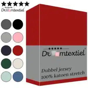 Droomtextiel Dubbel Jersey Hoeslaken Rood Tweepersoons 140x200 cm - 100% Katoen - Hoge Hoek - Heerlijk Zacht -Strijkvrij - Rondom elastiek - Stretch - Dubbel Dikke Kwaliteit