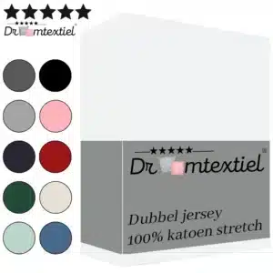 Droomtextiel Dubbel Jersey Hoeslaken Wit Eenpersoons 90x200 cm 100% Katoen - Hoge Hoek - Heerlijk Zacht - Strijkvrij - Rondom elastiek - Stretch - Dubbel Dikke Kwaliteit -