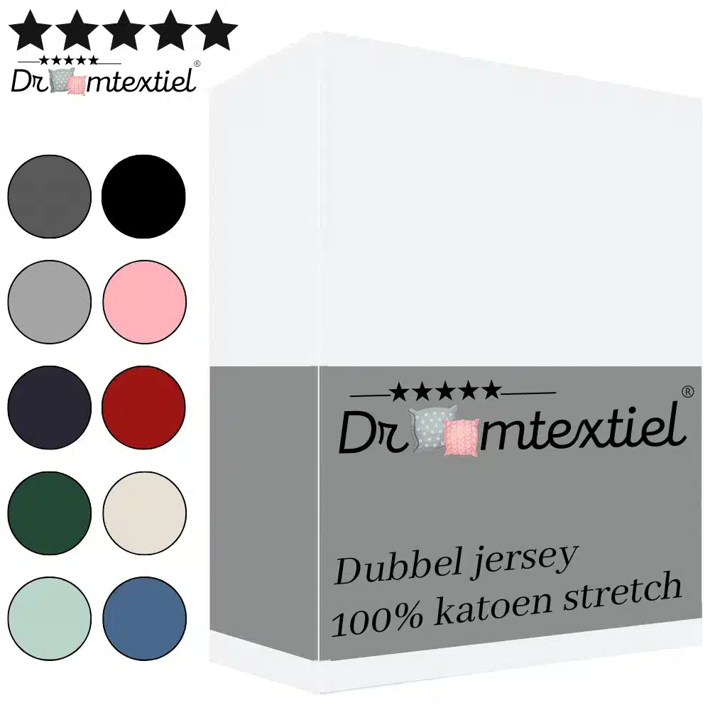 Droomtextiel Dubbel Jersey Hoeslaken Wit Tweepersoons 140x200 cm - 100% Katoen - Hoge Hoek - Heerlijk Zacht -Strijkvrij - Rondom elastiek - Stretch - Dubbel Dikke Kwaliteit