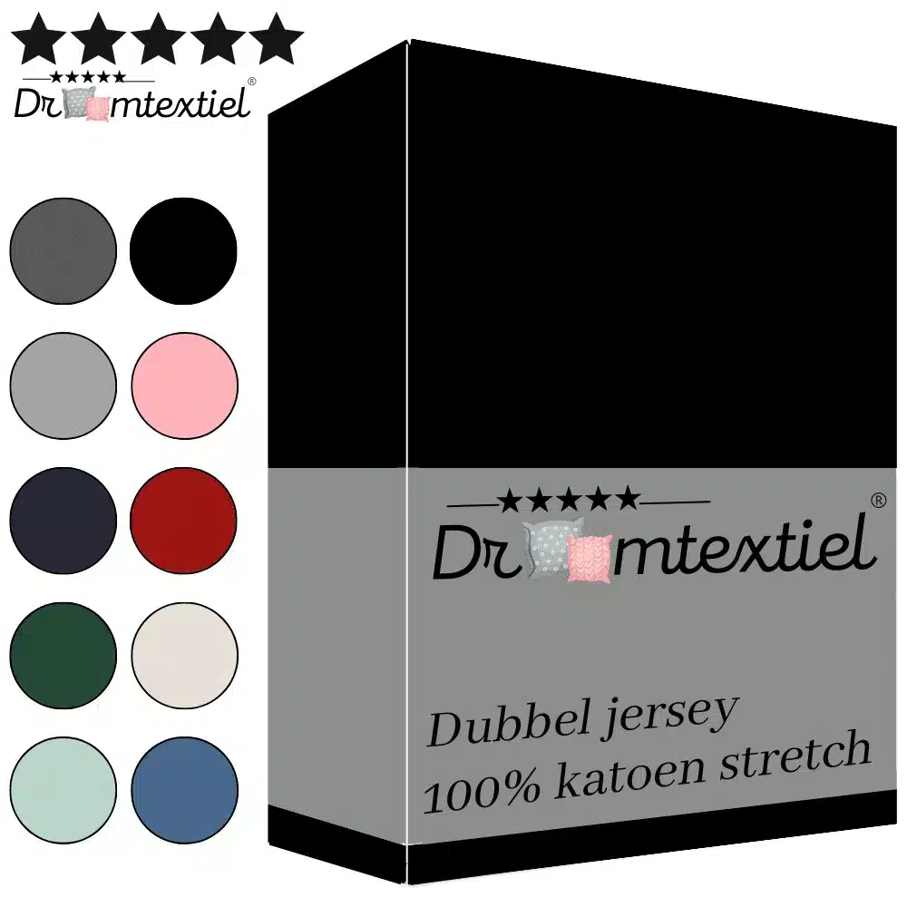 Droomtextiel Dubbel Jersey Hoeslaken Zwart Tweepersoons 140x200 cm - 100% Katoen - Hoge Hoek - Heerlijk Zacht - Strijkvrij - Rondom elastiek - Stretch - Dubbel Dikke Kwaliteit