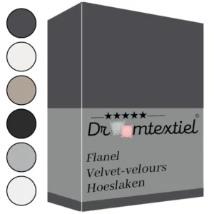Droomtextiel Flanel Velvet Velours Velours Hoeslaken Antraciet Eenpersoons 90x200 cm - Hoogwaardige Kwaliteit - Super Zacht