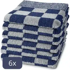 Droomtextiel Geblokte Keukendoeken Blauw - Wit 6 Stuks - 100% Katoen - 50x50cm - Horecakwaliteit