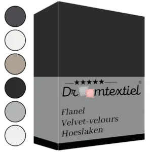 Droomtextiel Zachte Flanel Velvet Velours Hoeslaken Zwart Lits-Jumeaux 180x200 cm - Hoogwaardige Kwaliteit - Super Zacht