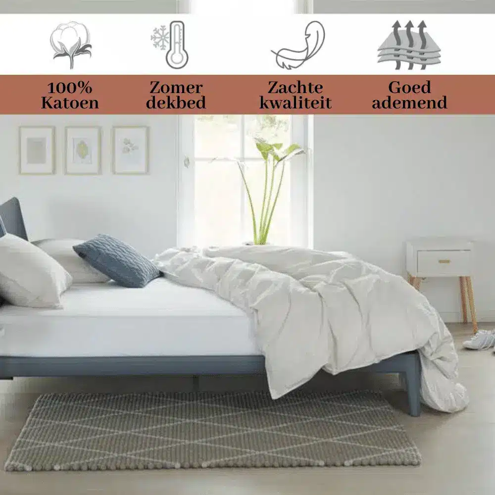 Droomtextiel Zomer dekbed 100 Percale Katoen Tweepersoons 200x220 cm Extra Lang Verkoelend