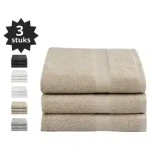 Droomtextiel® Luxe Badhanddoeken Zand-Taupe 70x140 cm 3 Stuks Pure Katoen Heerlijk Zacht