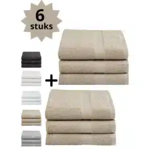 Droomtextiel® Luxe Badhanddoeken Zand-Taupe 70x140 cm 6 Stuks Pure Katoen Heerlijk Zacht
