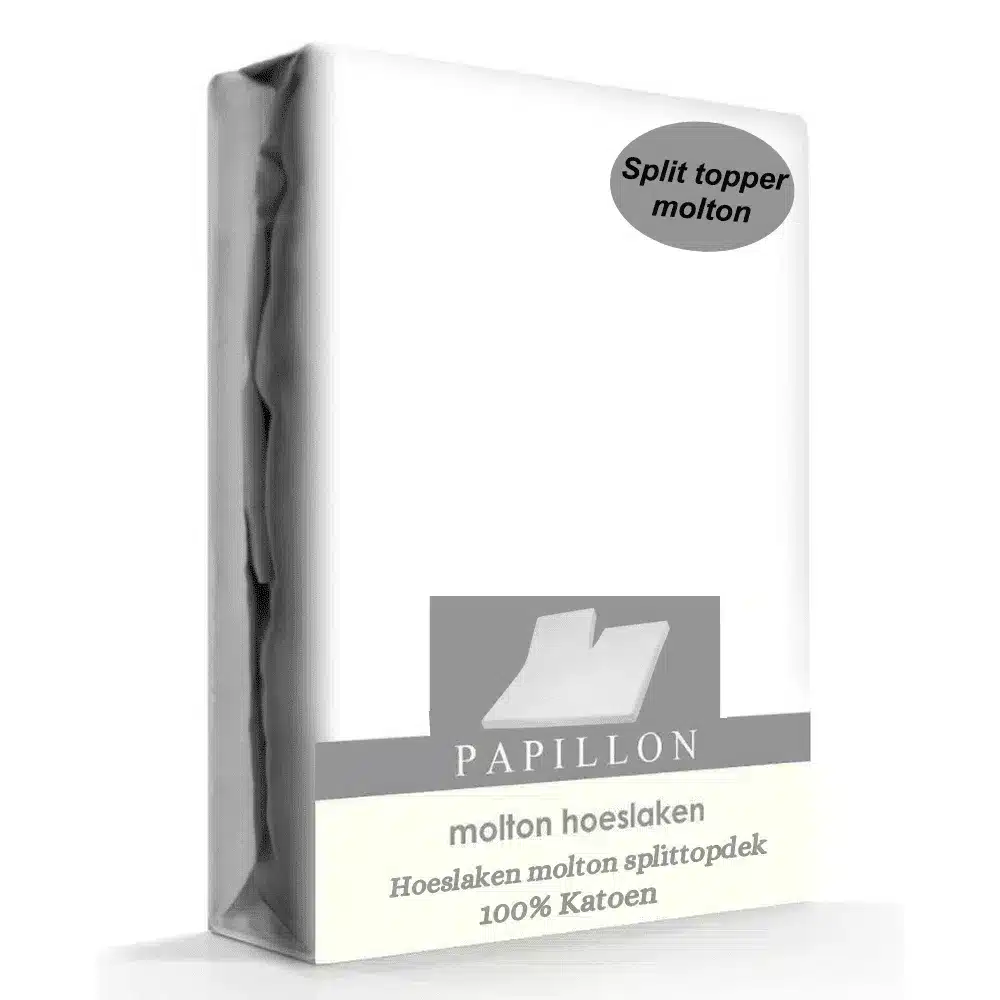 Papillon molton hoeslaken splittopdek - Katoen - Wit - 160x200 cm