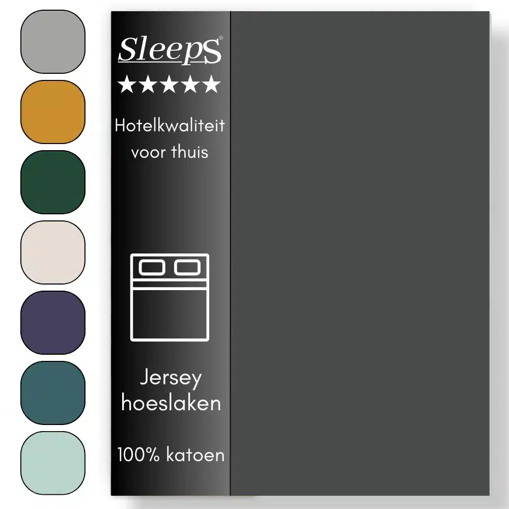 Sleeps  Jersey Hoeslaken - Antraciet Eenpersoons 80/90x200/220 cm - 100% Katoen -  Hoge Hoek - Heerlijk Zacht Gebreid - - Strijkvrij - Rondom elastiek - Stretch -