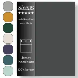 Sleeps  Jersey Hoeslaken - Antraciet Lits-Jumeaux 180x200/220 cm - 100% Katoen -  Hoge Hoek - Heerlijk Zacht Gebreid - - Strijkvrij - Rondom elastiek - Stretch -