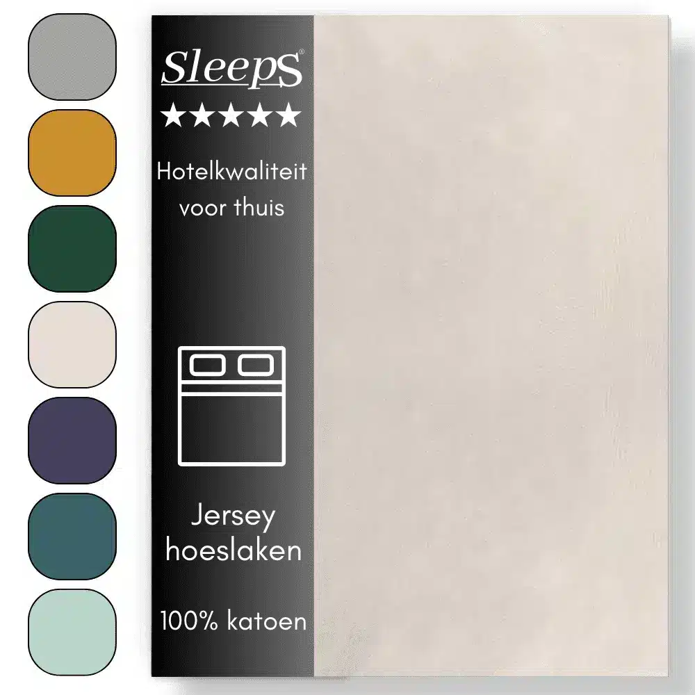Sleeps  Jersey Hoeslaken - Crème Tweepersoons 140x200/220 cm - 100% Katoen -  Hoge Hoek - Heerlijk Zacht Gebreid - - Strijkvrij - Rondom elastiek - Stretch -