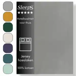 Sleeps  Jersey Hoeslaken - Grijs Tweepersoons 200x200/220 cm - 100% Katoen -  Hoge Hoek - Heerlijk Zacht Gebreid - - Strijkvrij - Rondom elastiek - Stretch -