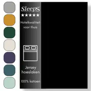 Sleeps  Jersey Hoeslaken - Zwart Lits-Jumeaux 180x200/220 cm - 100% Katoen -  Hoge Hoek - Heerlijk Zacht Gebreid - - Strijkvrij - Rondom elastiek - Stretch -