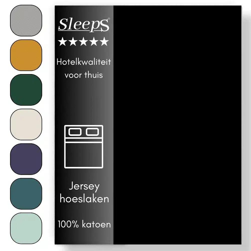 Sleeps  Jersey Hoeslaken - Zwart Tweepersoons 140x200/220 cm - 100% Katoen -  Hoge Hoek - Heerlijk Zacht Gebreid - - Strijkvrij - Rondom elastiek - Stretch -