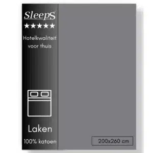 Sleeps Lakens Katoen Donker Grijs - 2 Persoons 200 x 260 cm - 100% Katoen - Hoogwaardig Hotelkwaliteit - Heerlijk Zacht