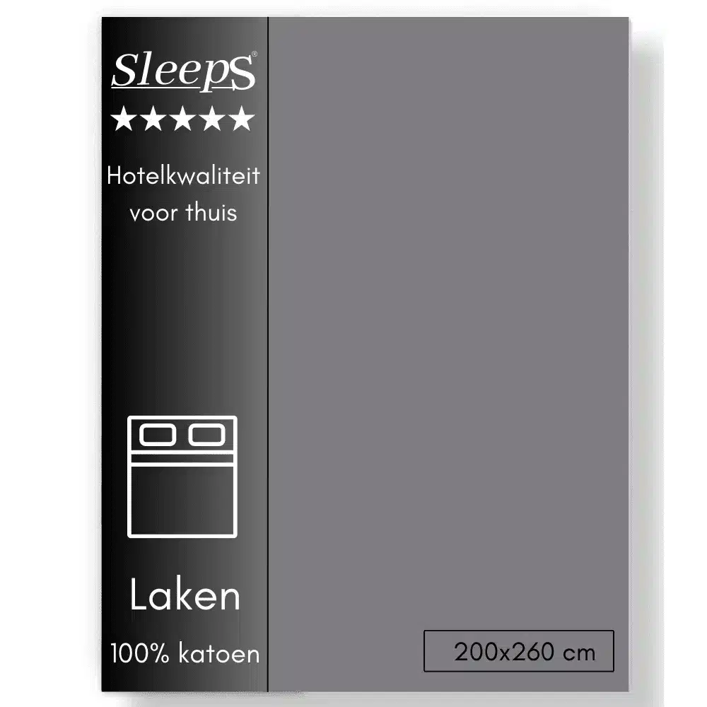 Sleeps Lakens Katoen Donker Grijs - 2 Persoons 200 x 260 cm - 100% Katoen - Hoogwaardig Hotelkwaliteit - Heerlijk Zacht