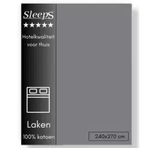 Sleeps Lakens Katoen Donker Grijs - Lits-Jumeaux 240 x 270 cm - 100% Katoen - Hoogwaardig Hotelkwaliteit - Heerlijk Zacht