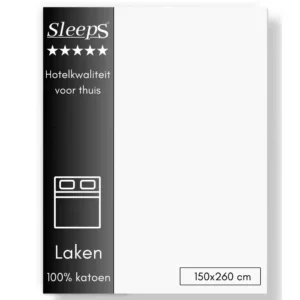 Sleeps Lakens Katoen Wit - 1 Persoons 150 x 260 cm - 100% Katoen - Hoogwaardig Hotelkwaliteit - Heerlijk Zacht