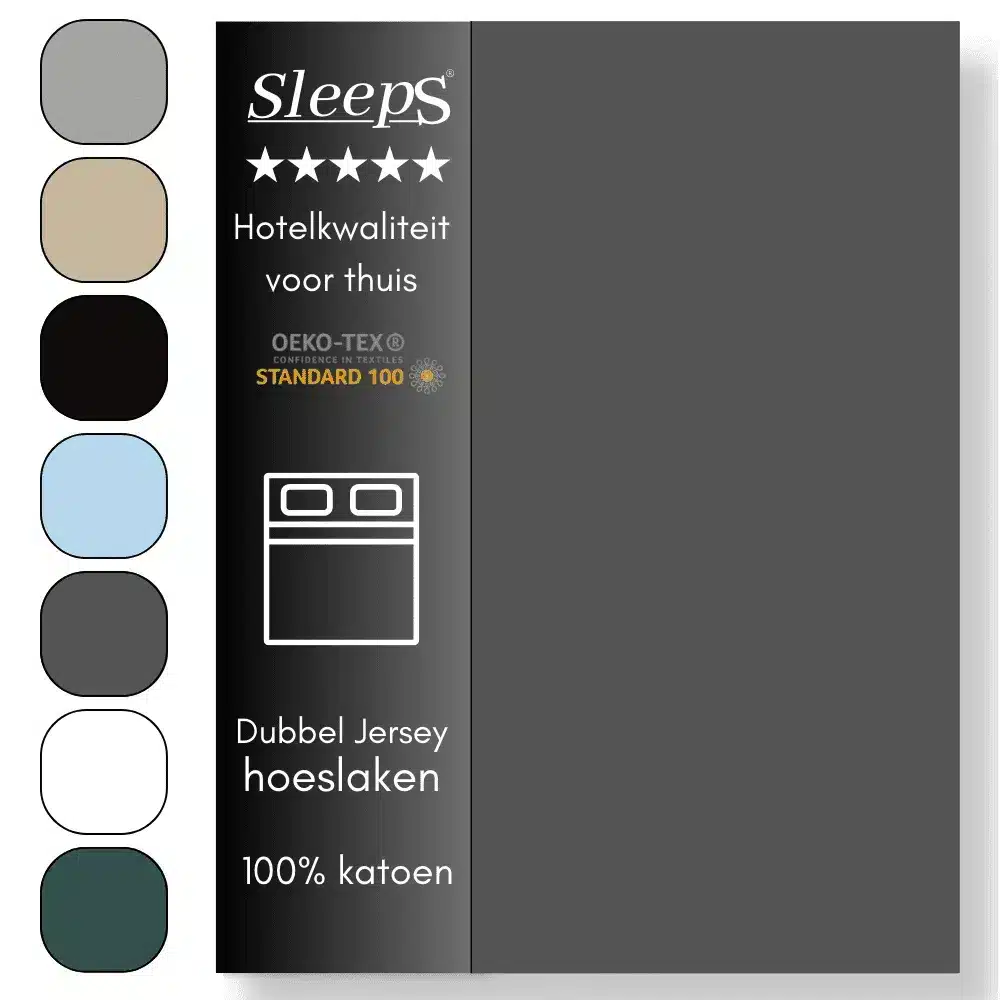 Sleeps Luxe Dubbel Jersey Hoeslaken Antraciet - 140 x 200 cm - 100% Hoogwaardige Katoen - Hoge Hoek - Perfecte Pasvorm