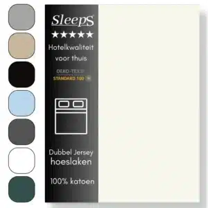 Sleeps Luxe Dubbel Jersey Hoeslaken Crème - 180 x 200/220 cm - 100% Hoogwaardige Katoen - Hoge Hoek - Strijkvrij