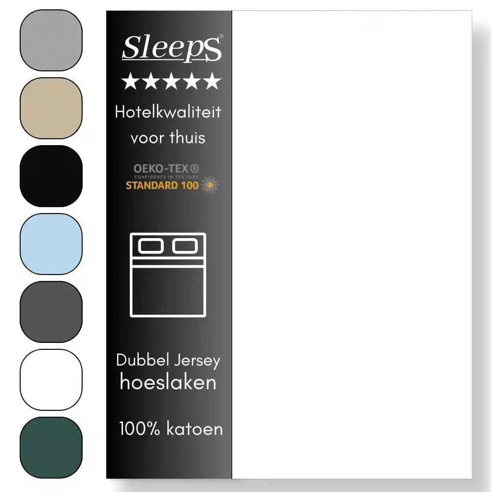 Sleeps Luxe Dubbel Jersey Hoeslaken Wit - 190 x 220 cm - 100% Hoogwaardige Katoen - Hoge Hoek - Perfecte Pasvorm