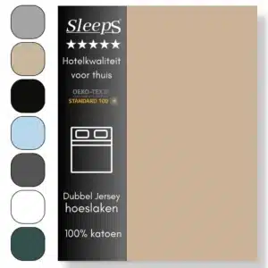 Sleeps Luxe Dubbel Jersey Hoeslaken Zand - 140 x 200 cm - 100% Hoogwaardige Katoen - Hoge Hoek - Strijkvrij