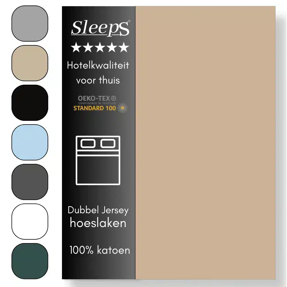 Sleeps Luxe Dubbel Jersey Hoeslaken Zand - 140 x 200 cm - 100% Hoogwaardige Katoen - Hoge Hoek - Strijkvrij