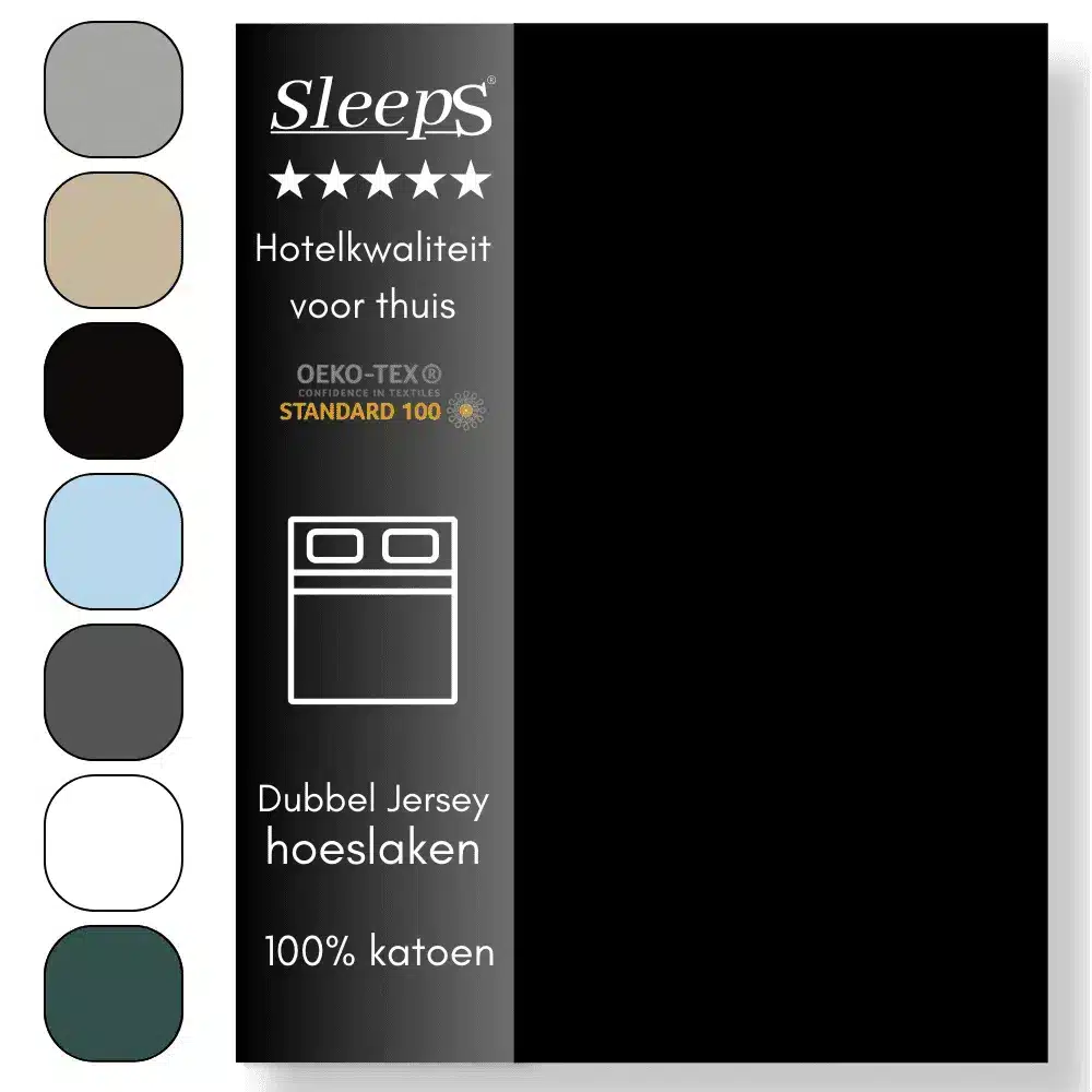 Sleeps Luxe Dubbel Jersey Hoeslaken Zwart - 160 x 200 cm - 100% Hoogwaardige Katoen - Hoge Hoek - Strijkvrij