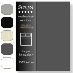 Sleeps Zacht Katoenen Topper Hoeslaken Antraciet 180x220 cm - Glad Katoen - Perfecte Pasvorm - Heerlijk Zacht