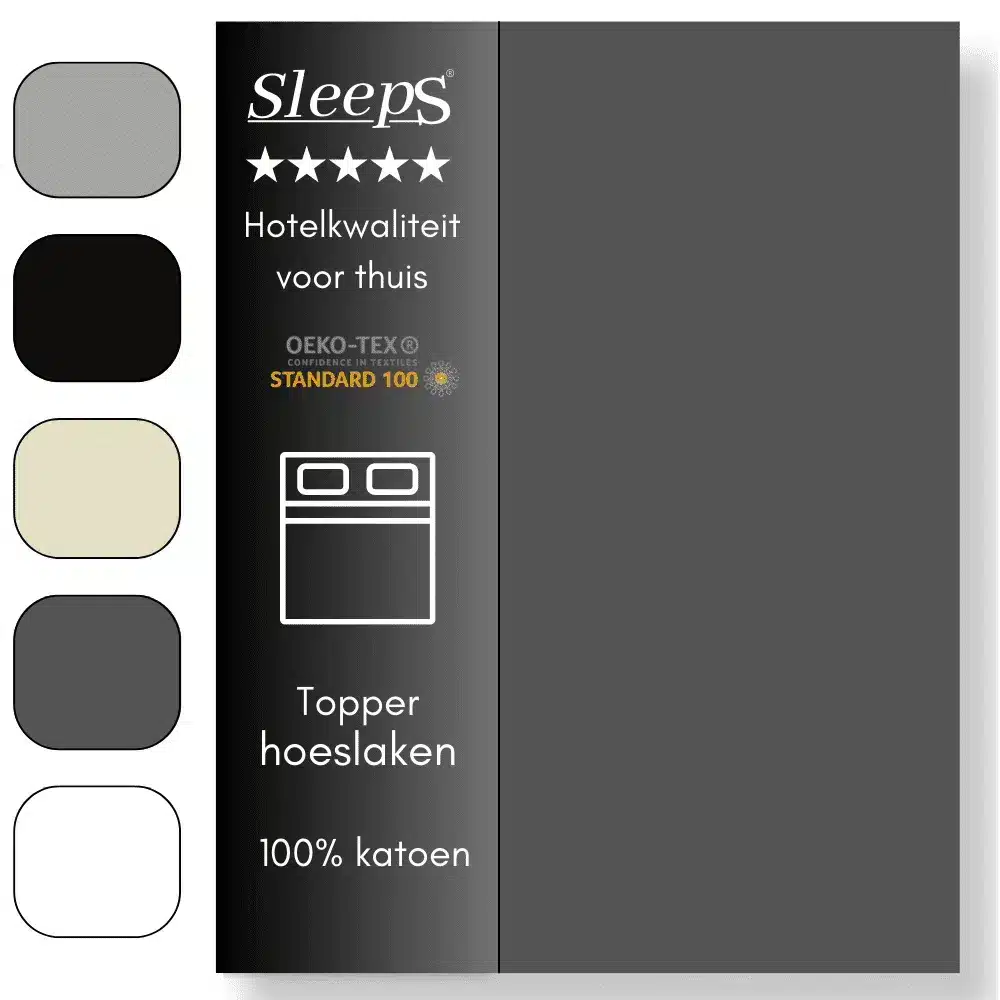 Sleeps Zacht Katoenen Topper Hoeslaken Antraciet 90x220 cm - Glad Katoen - Perfecte Pasvorm - Heerlijk Zacht