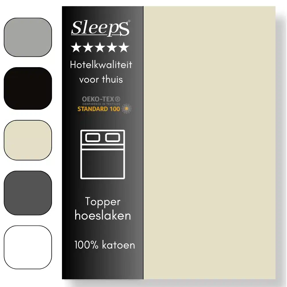 Sleeps Zacht Katoenen Topper Hoeslaken Crème 160x220 cm - Glad Katoen - Perfecte Pasvorm - Heerlijk Zacht