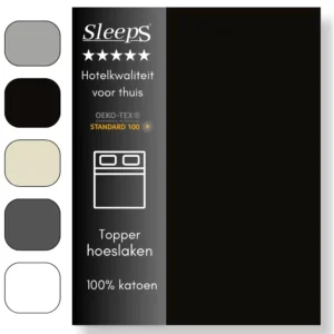 Sleeps Zacht Katoenen Topper Hoeslaken Zwart 90x200 cm - Glad Katoen - Perfecte Pasvorm - Heerlijk Zacht