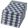 Droomtextiel Horeca Theedoeken Set Blauw Wit - 6x Stuks 65x65cm  - Sneldrogend  Horecakwaliteit Geblokt  hoogwaardige kwaliteit