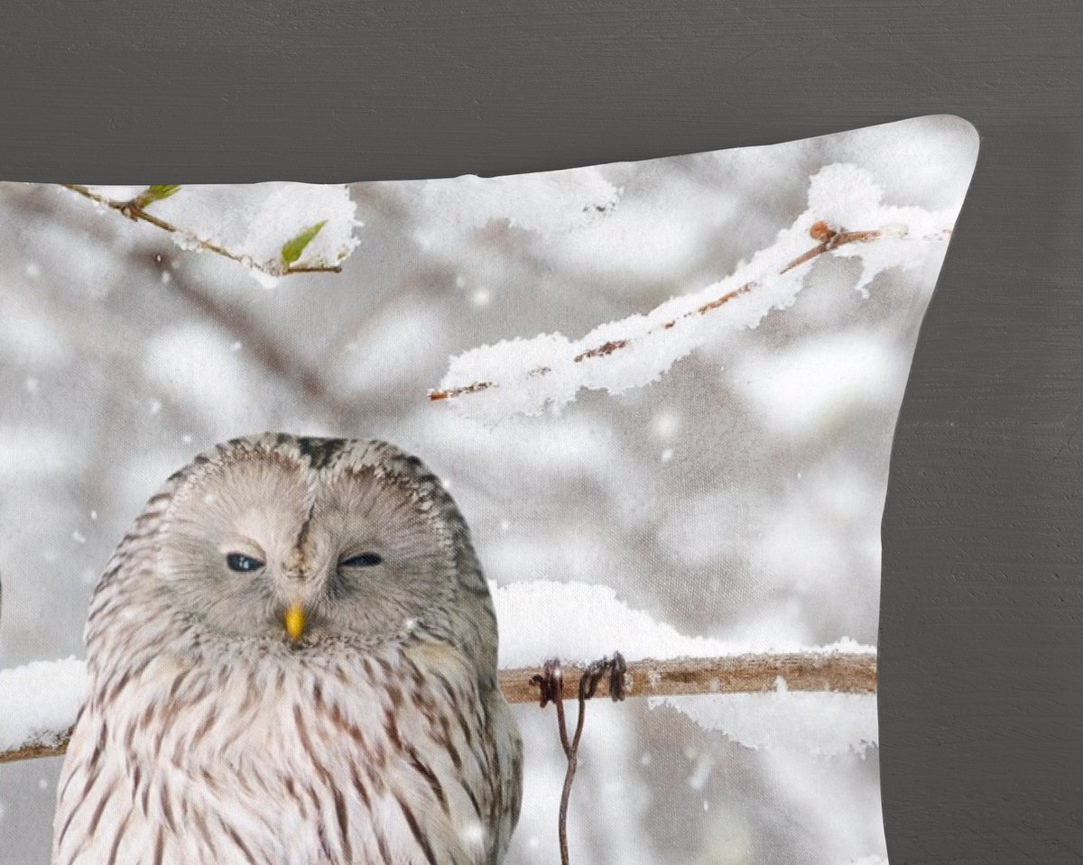 Good Morning Dekbedovertrek Uilen in winterlandschap Grijs