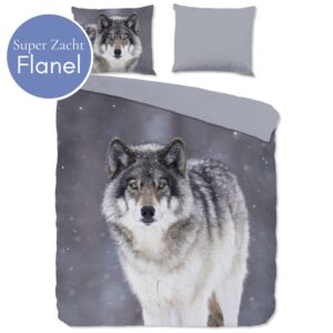 Good Morning Dekbedovertrek Wolf Grijs - 200x200/220 cm - Flanel