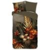 Bloemen dekbedovertrek met tropische bladeren