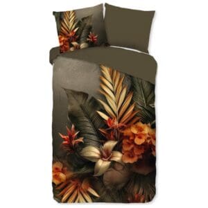 Bloemen dekbedovertrek met tropische bladeren