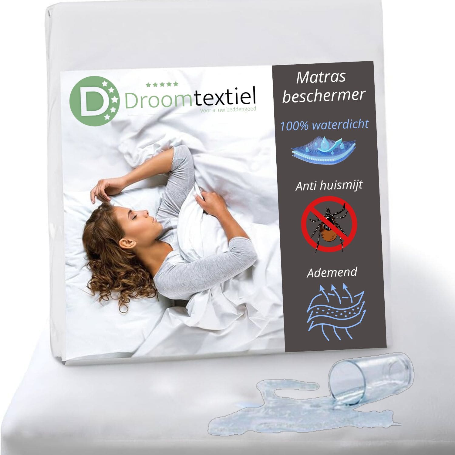 Waterdichte matrasbeschermer, anti-huismijt, ademend design.