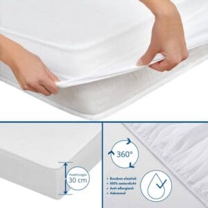 Waterdicht matrasbeschermer, elastisch, anti-allergeen, 30 cm hoog.