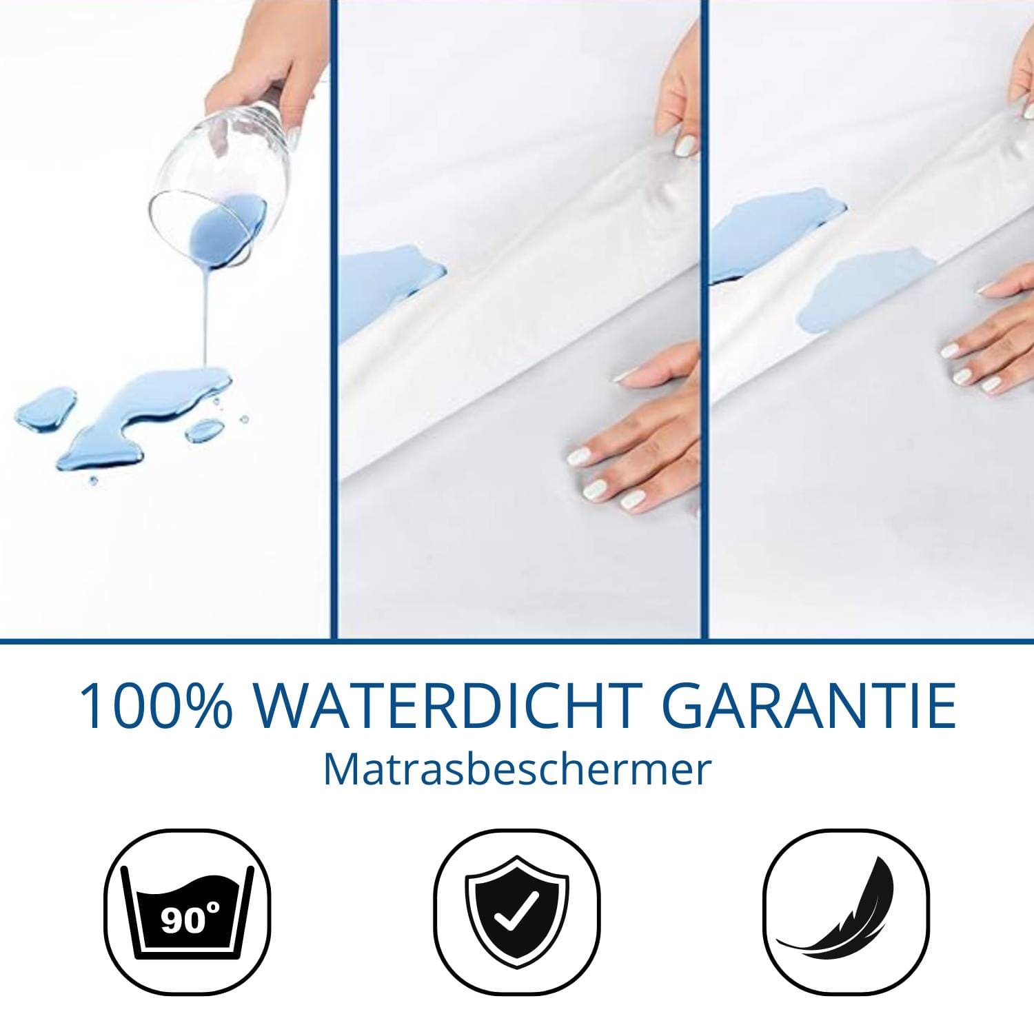 Waterdichte matrasbeschermer, voorkomt lekken en vlekken.