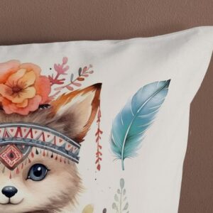 Kussenhoes met schattige vossenprint en bloemenmotief