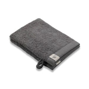 Donkergrijze washand van badstof met label