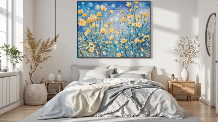 Een serene slaapkamer met natuurlijk licht en een