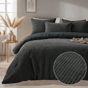 Droomtextiel Zachte Teddy Dekbedovertrek Block - antraciet- 240x200/220 cm - Super Zacht