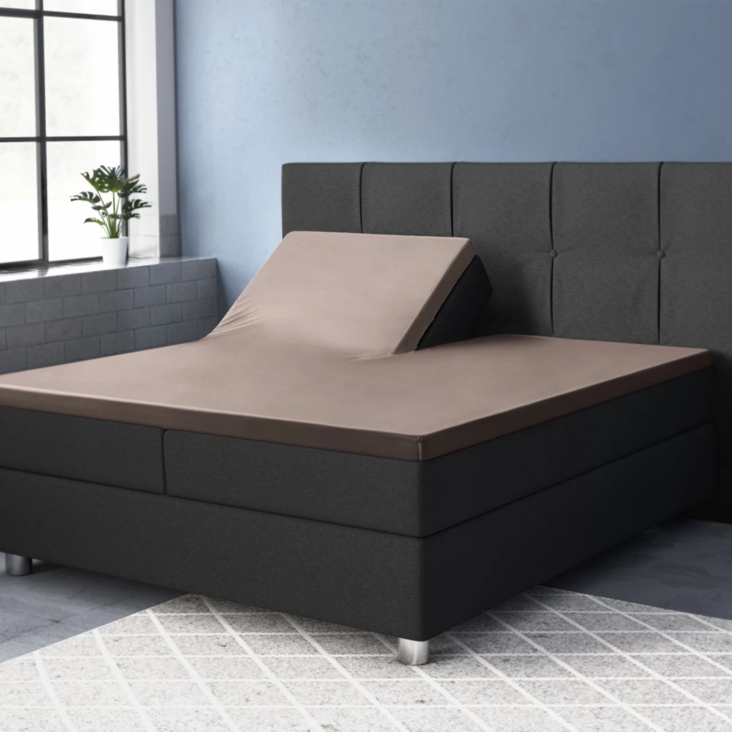 Primaviera Split-Topper Hoeslaken Katoen-Satijn -180x220 cm - Taupe